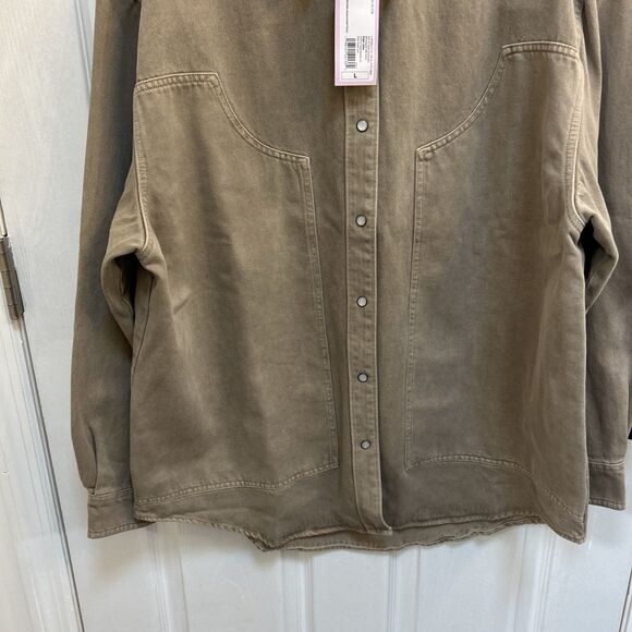 NWT WILD FABLE Snap Front Long Sleeve Shirt Jacket, Brown Wash Size Large - Picture 7 of 16